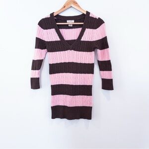 Arizona 2000's Y2K Era Pink Brown Cable Knit Striped Sweater XL Runs Small